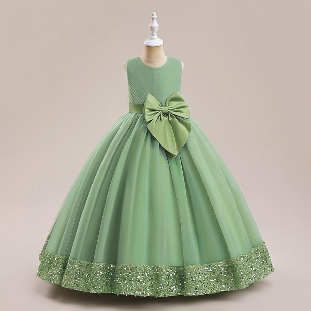 A-Line Floor Length Girls' Dress with Sequins and Bow | Special Occasion Gown
