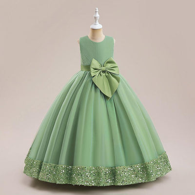 A-Line Floor Length Girls' Dress with Sequins and Bow | Special Occasion Gown