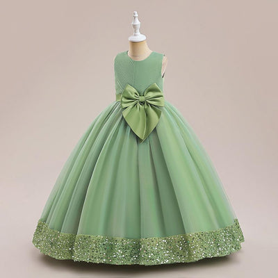 A-Line Floor Length Girls' Dress with Sequins and Bow | Special Occasion Gown