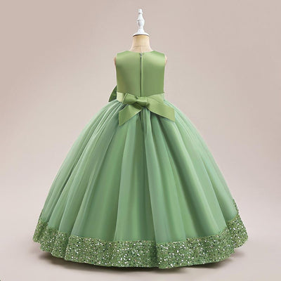 A-Line Floor Length Girls' Dress with Sequins and Bow | Special Occasion Gown