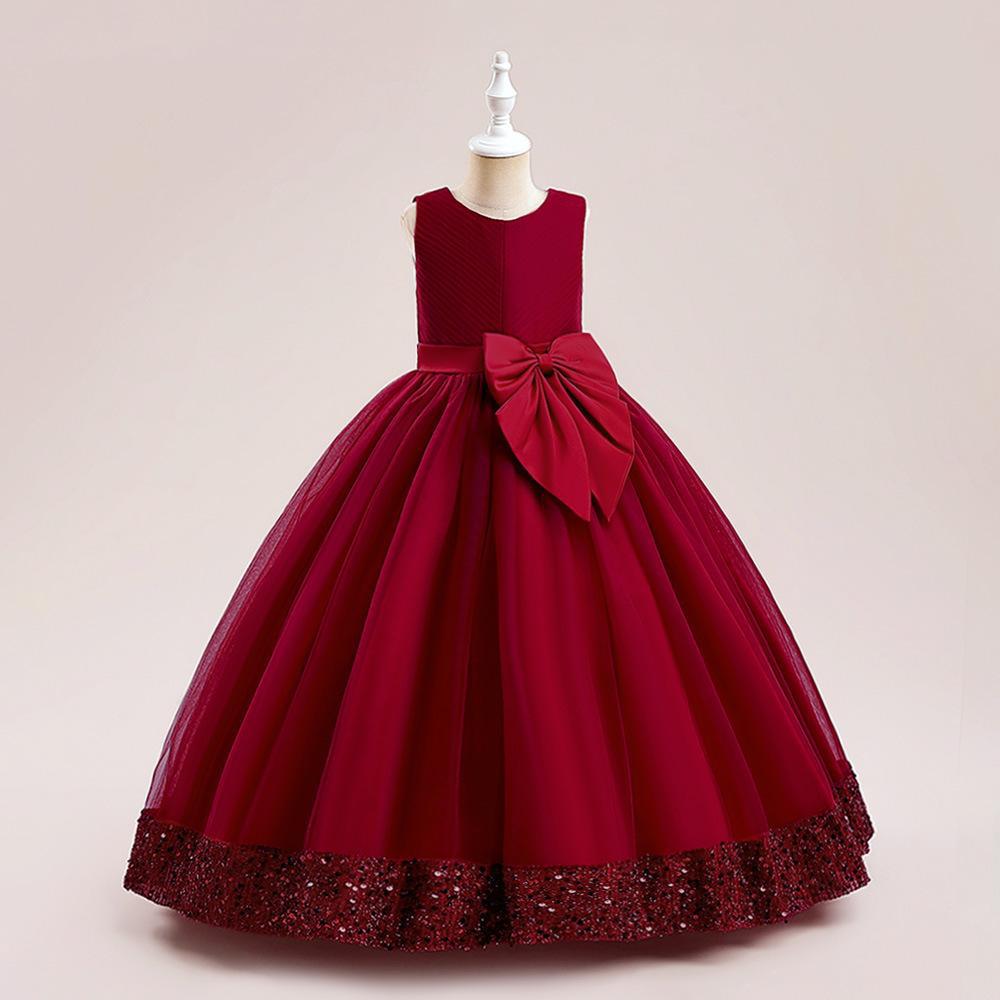 A-Line Floor Length Girls' Dress with Sequins and Bow | Special Occasion Gown