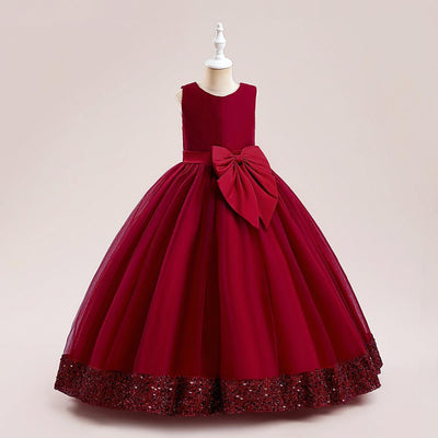 A-Line Floor Length Girls' Dress with Sequins and Bow | Special Occasion Gown