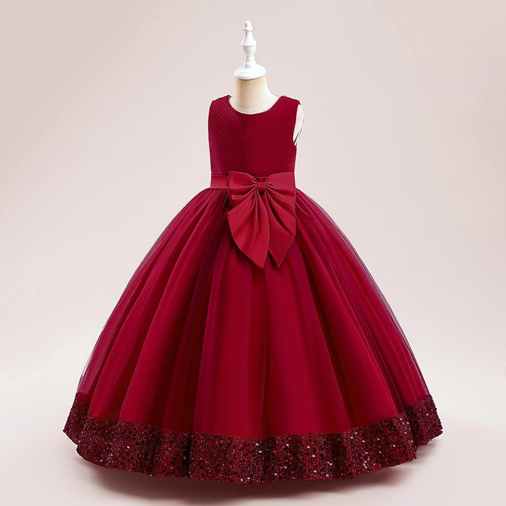 A-Line Floor Length Girls' Dress with Sequins and Bow | Special Occasion Gown
