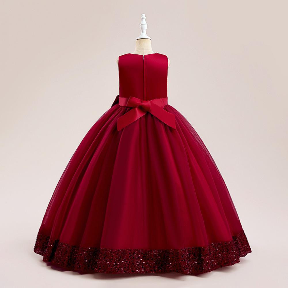 A-Line Floor Length Girls' Dress with Sequins and Bow | Special Occasion Gown