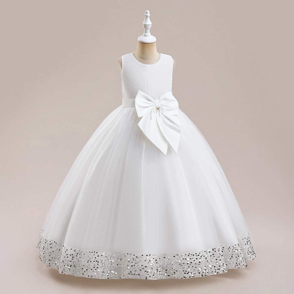 A-Line Floor Length Girls' Dress with Sequins and Bow | Special Occasion Gown