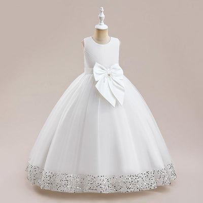 A-Line Floor Length Girls' Dress with Sequins and Bow | Special Occasion Gown