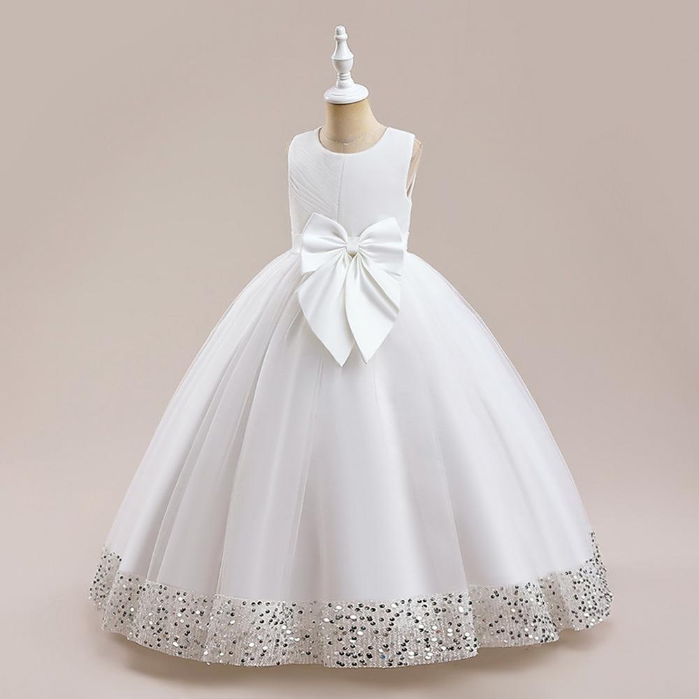 A-Line Floor Length Girls' Dress with Sequins and Bow | Special Occasion Gown