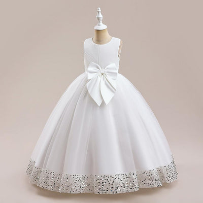 A-Line Floor Length Girls' Dress with Sequins and Bow | Special Occasion Gown