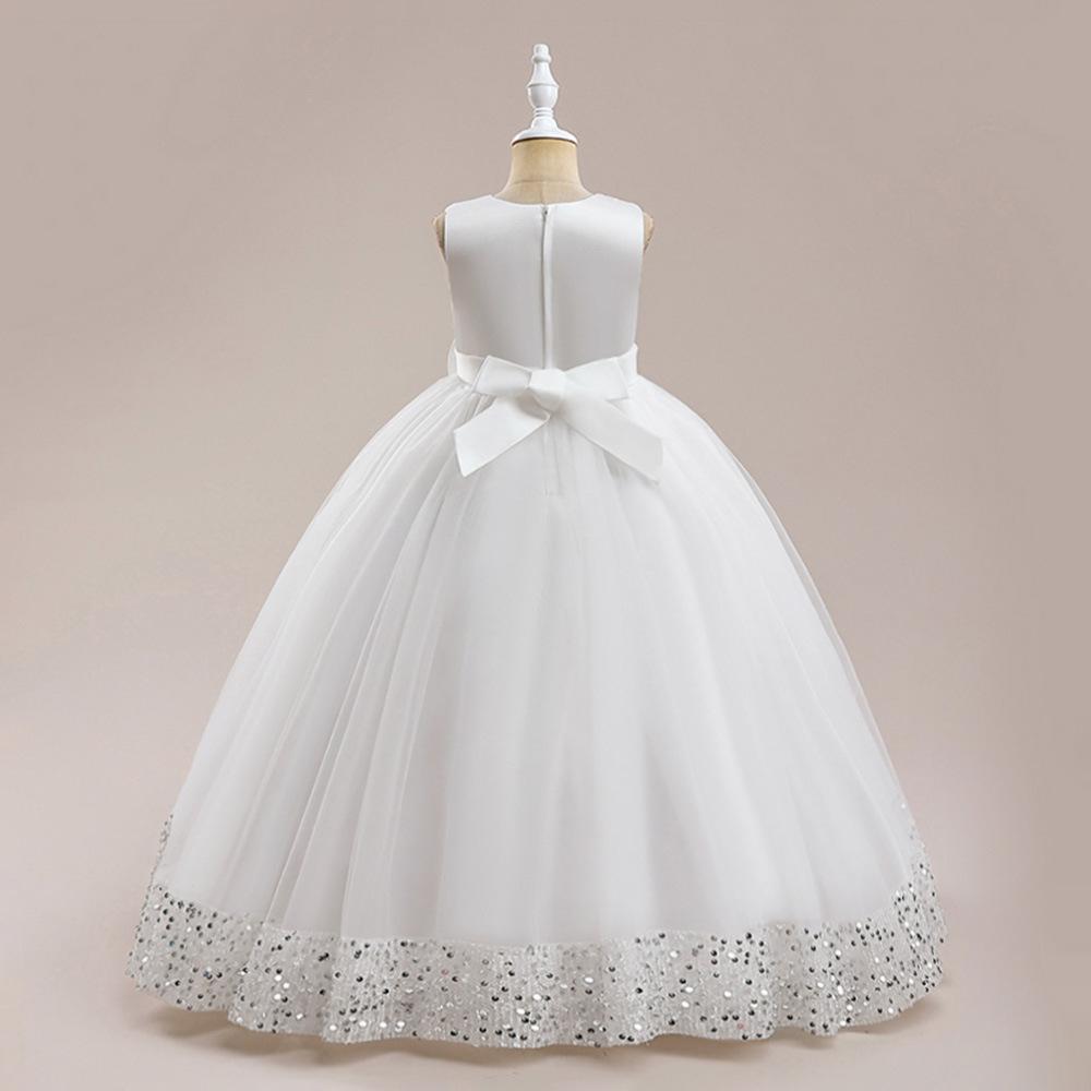 A-Line Floor Length Girls' Dress with Sequins and Bow | Special Occasion Gown