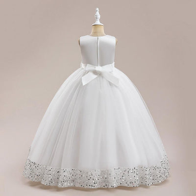 A-Line Floor Length Girls' Dress with Sequins and Bow | Special Occasion Gown