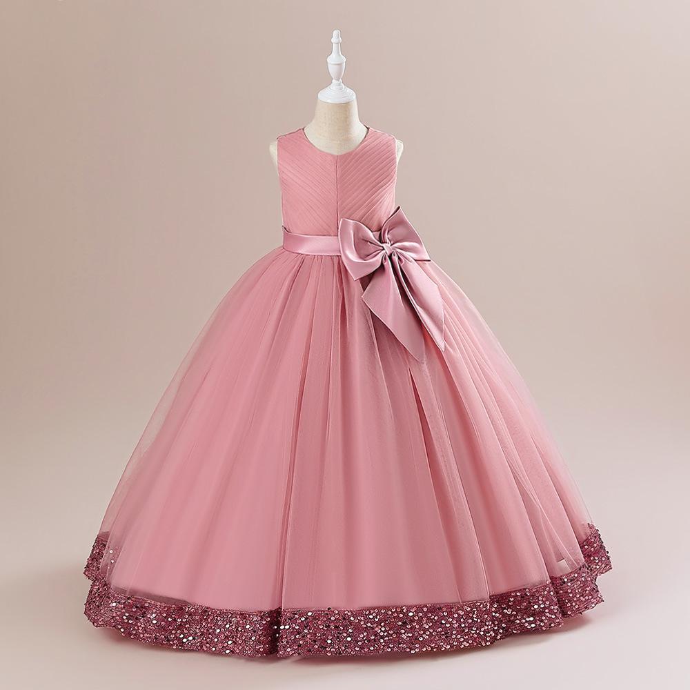 A-Line Floor Length Girls' Dress with Sequins and Bow | Special Occasion Gown