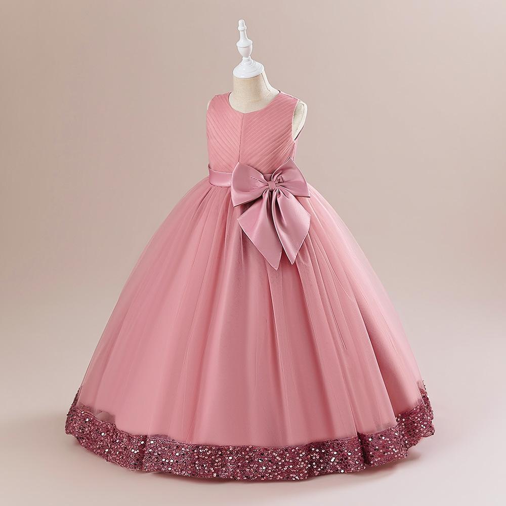 A-Line Floor Length Girls' Dress with Sequins and Bow | Special Occasion Gown