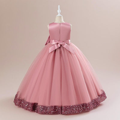A-Line Floor Length Girls' Dress with Sequins and Bow | Special Occasion Gown