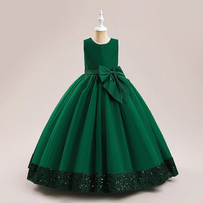 A-Line Floor Length Girls' Dress with Sequins and Bow | Special Occasion Gown