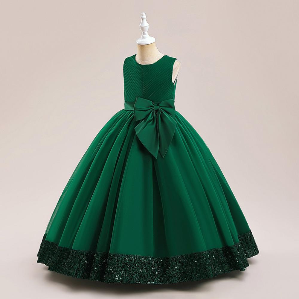 A-Line Floor Length Girls' Dress with Sequins and Bow | Special Occasion Gown