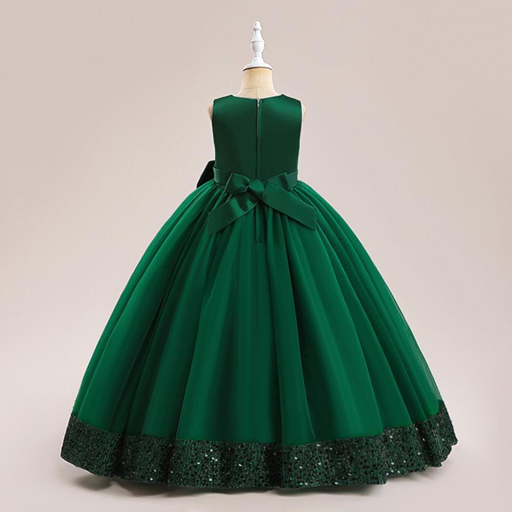 A-Line Floor Length Girls' Dress with Sequins and Bow | Special Occasion Gown