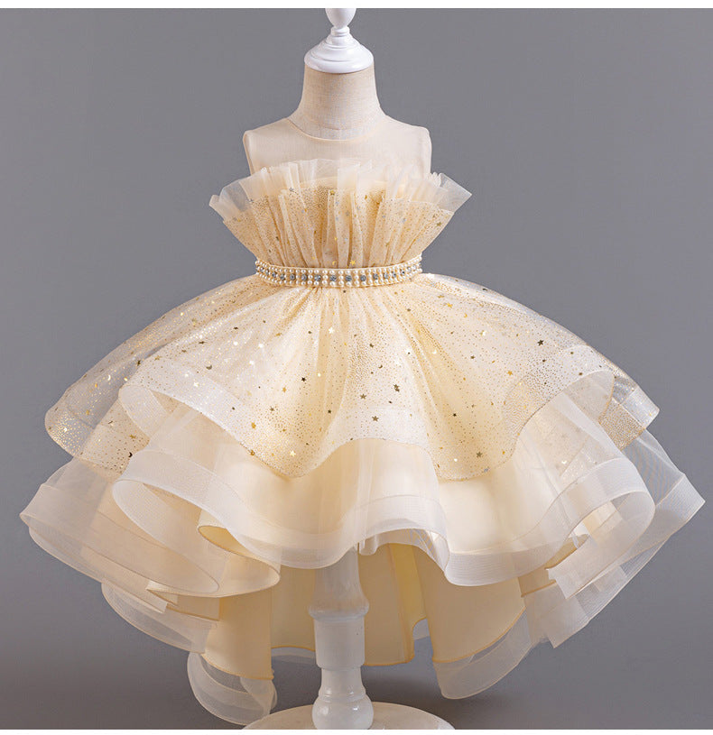 A-Line High Low Tulle Flower Girl Dress – Beaded, Ruffled, Sweetheart Neckline | Girls' Party Dress