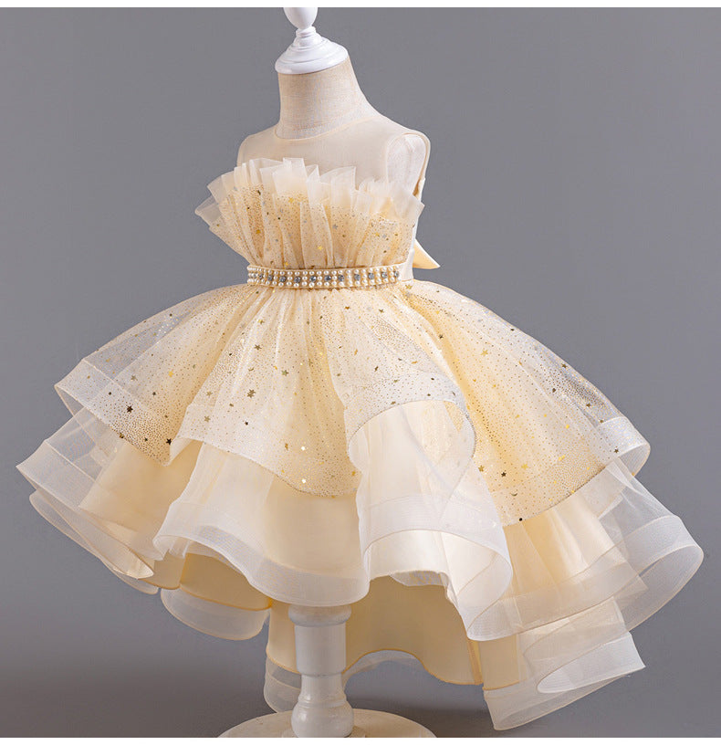 A-Line High Low Tulle Flower Girl Dress – Beaded, Ruffled, Sweetheart Neckline | Girls' Party Dress