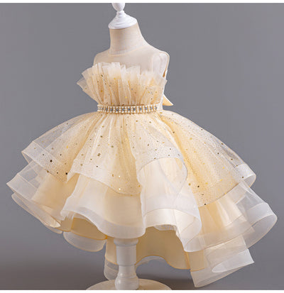 A-Line High Low Tulle Flower Girl Dress – Beaded, Ruffled, Sweetheart Neckline | Girls' Party Dress