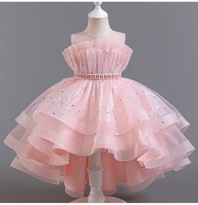 A-Line High Low Tulle Flower Girl Dress – Beaded, Ruffled, Sweetheart Neckline | Girls' Party Dress