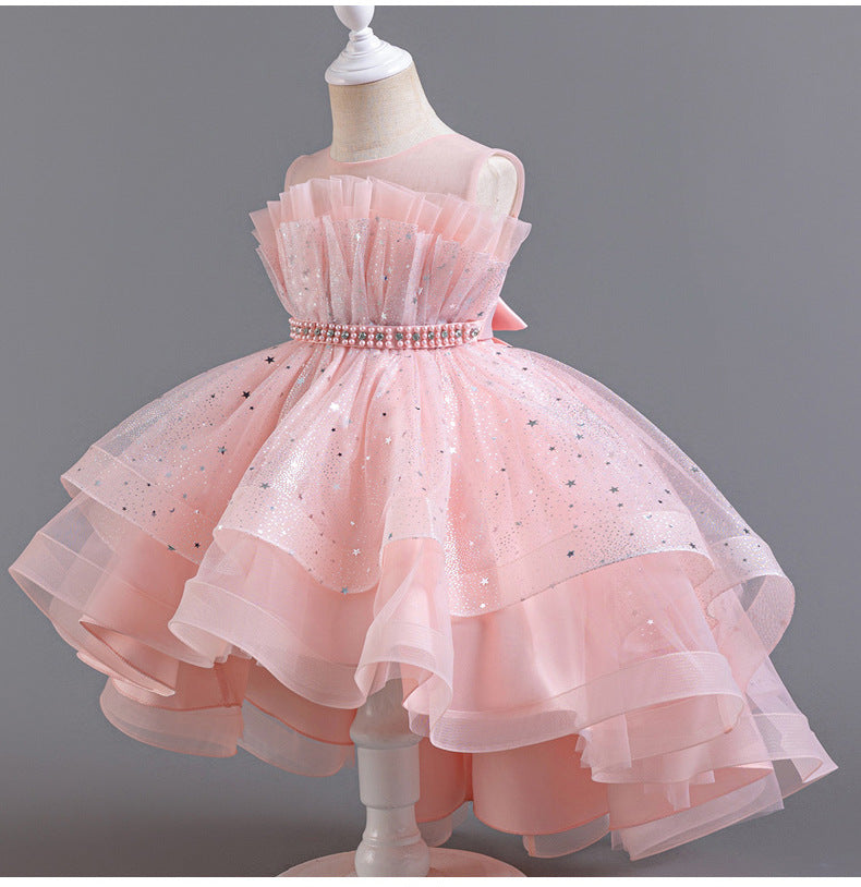 A-Line High Low Tulle Flower Girl Dress – Beaded, Ruffled, Sweetheart Neckline | Girls' Party Dress