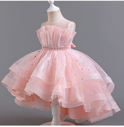 A-Line High Low Tulle Flower Girl Dress – Beaded, Ruffled, Sweetheart Neckline | Girls' Party Dress