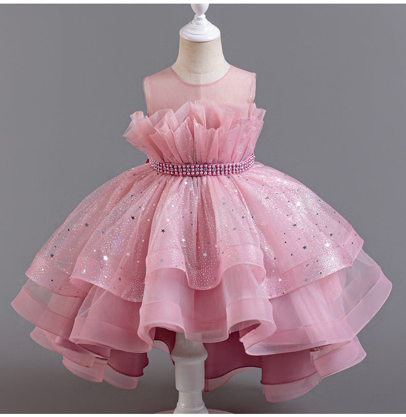 A-Line High Low Tulle Flower Girl Dress – Beaded, Ruffled, Sweetheart Neckline | Girls' Party Dress
