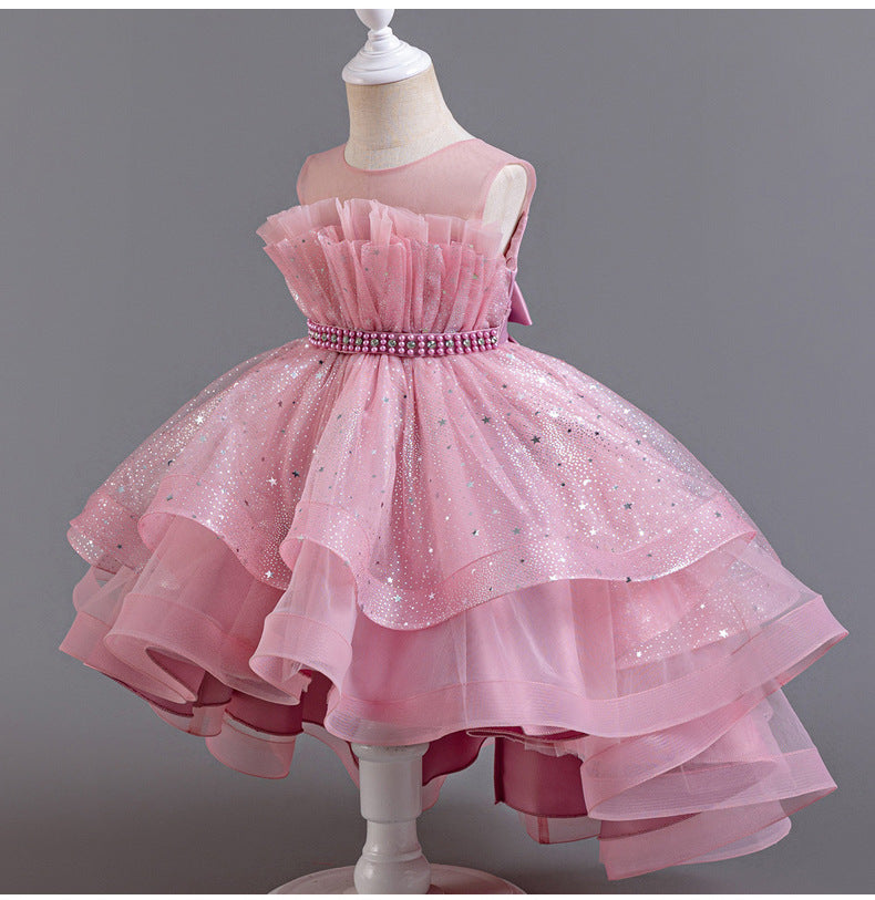 A-Line High Low Tulle Flower Girl Dress – Beaded, Ruffled, Sweetheart Neckline | Girls' Party Dress