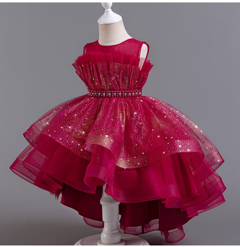 A-Line High Low Tulle Flower Girl Dress – Beaded, Ruffled, Sweetheart Neckline | Girls' Party Dress