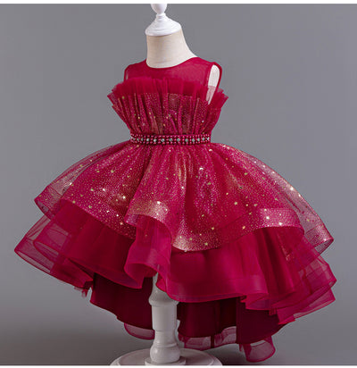 A-Line High Low Tulle Flower Girl Dress – Beaded, Ruffled, Sweetheart Neckline | Girls' Party Dress