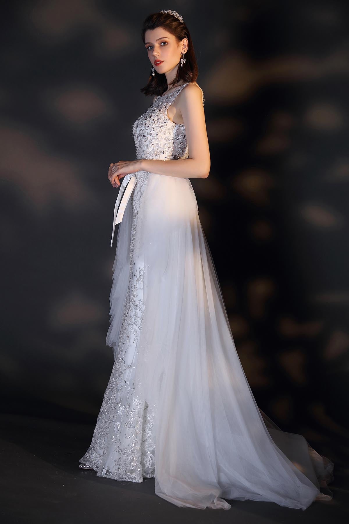 A-line Illusion Sleeveless Full Length Lace Wedding Dresses