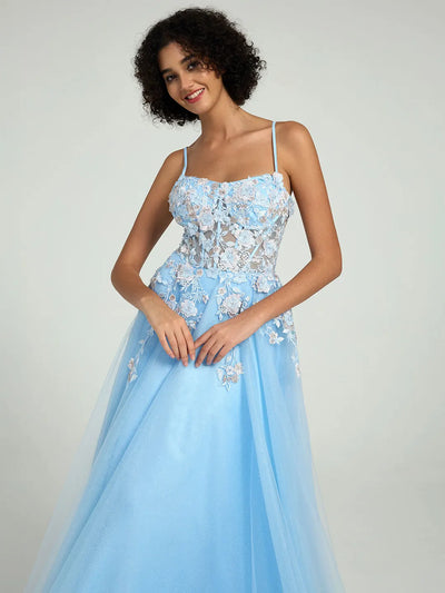 Carlyna Carlyna Carlyna Carlyna Carlyna A-Line Maxi Dress with Lace Corset & Sheer Tulle Overlay