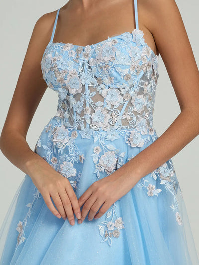 Carlyna Carlyna Carlyna Carlyna Carlyna Carlyna A-Line Maxi Dress with Lace Corset & Sheer Tulle Overlay