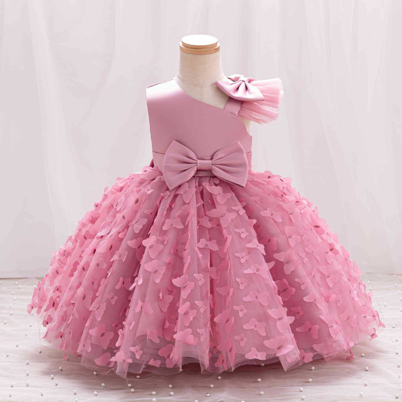 A-Line One Shoulder Tulle Dress for Girls | Flower Girl, Party, Birthday