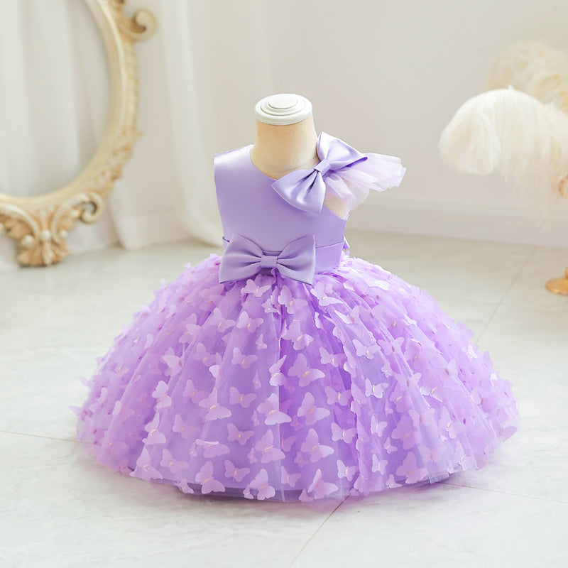 A-Line One Shoulder Tulle Dress for Girls | Flower Girl, Party, Birthday