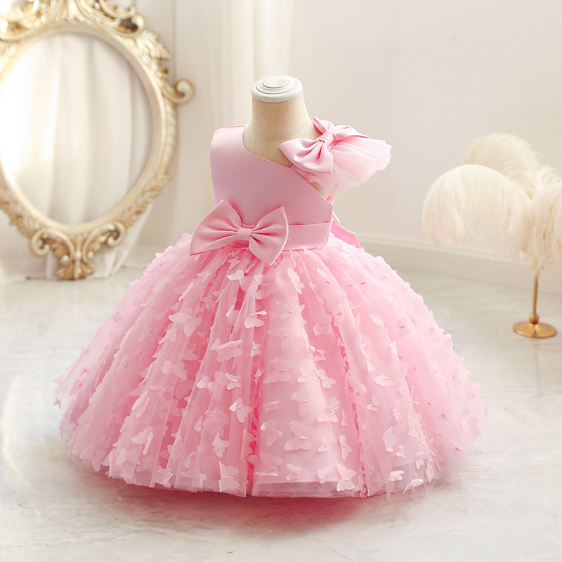 A-Line One Shoulder Tulle Dress for Girls | Flower Girl, Party, Birthday