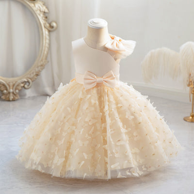 A-Line One Shoulder Tulle Dress for Girls | Flower Girl, Party, Birthday