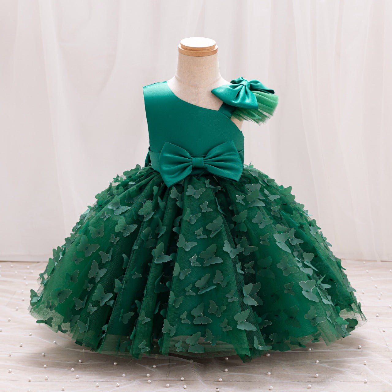 A-Line One Shoulder Tulle Dress for Girls | Flower Girl, Party, Birthday
