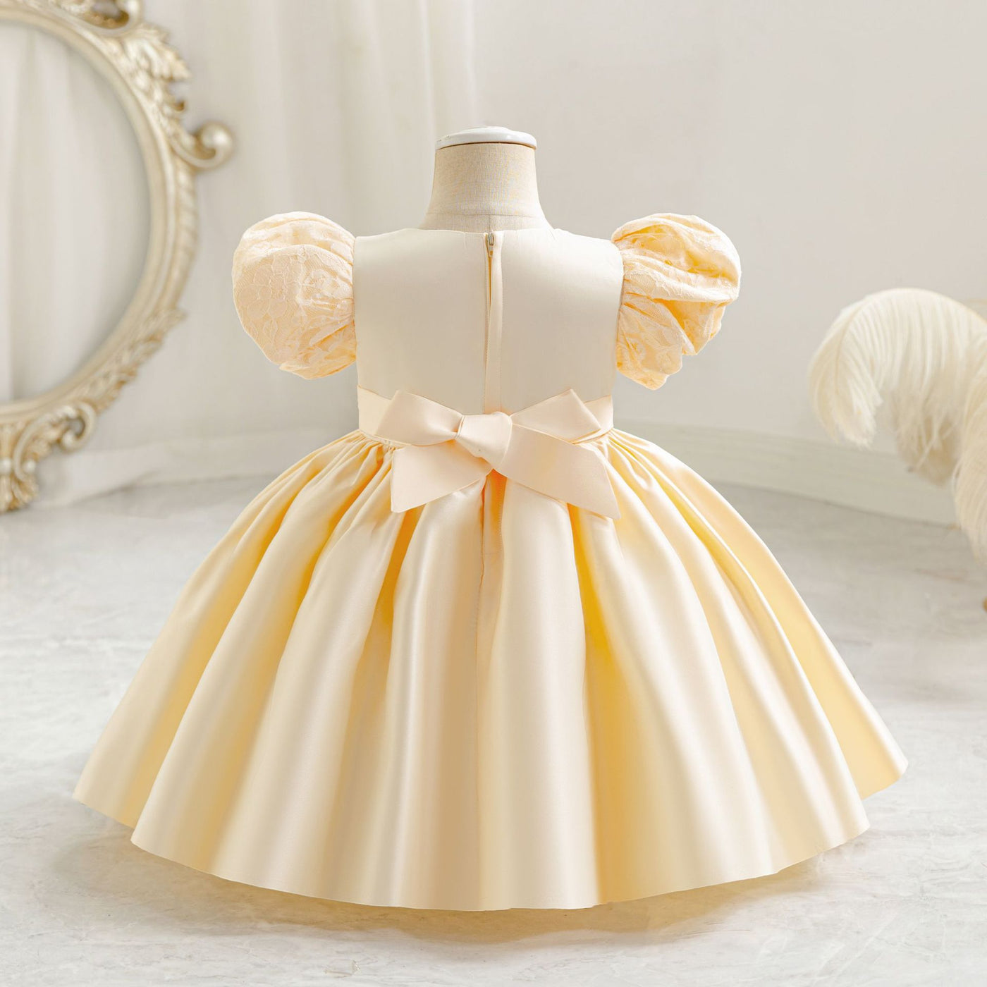 A-Line Satin Beaded Flower Girl Dress – Tea Length Party & Birthday Gown for Kids