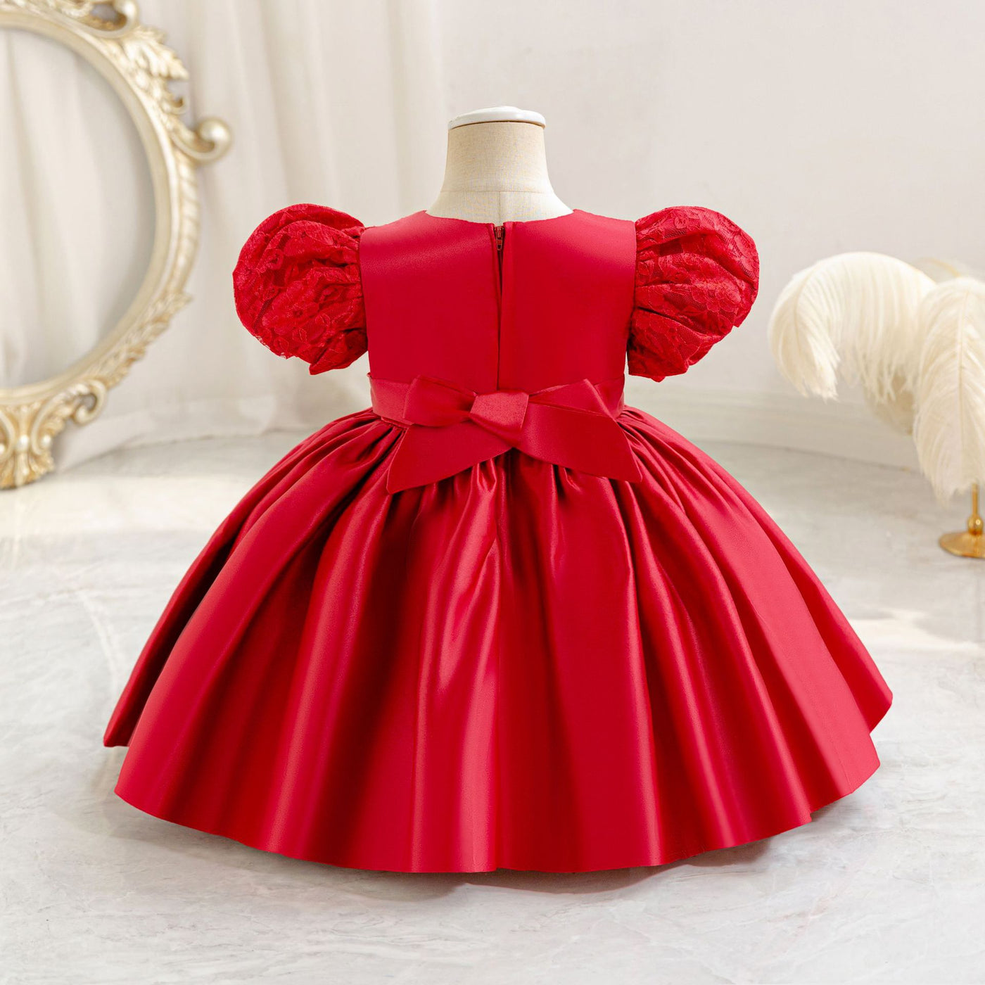 A-Line Satin Beaded Flower Girl Dress – Tea Length Party & Birthday Gown for Kids