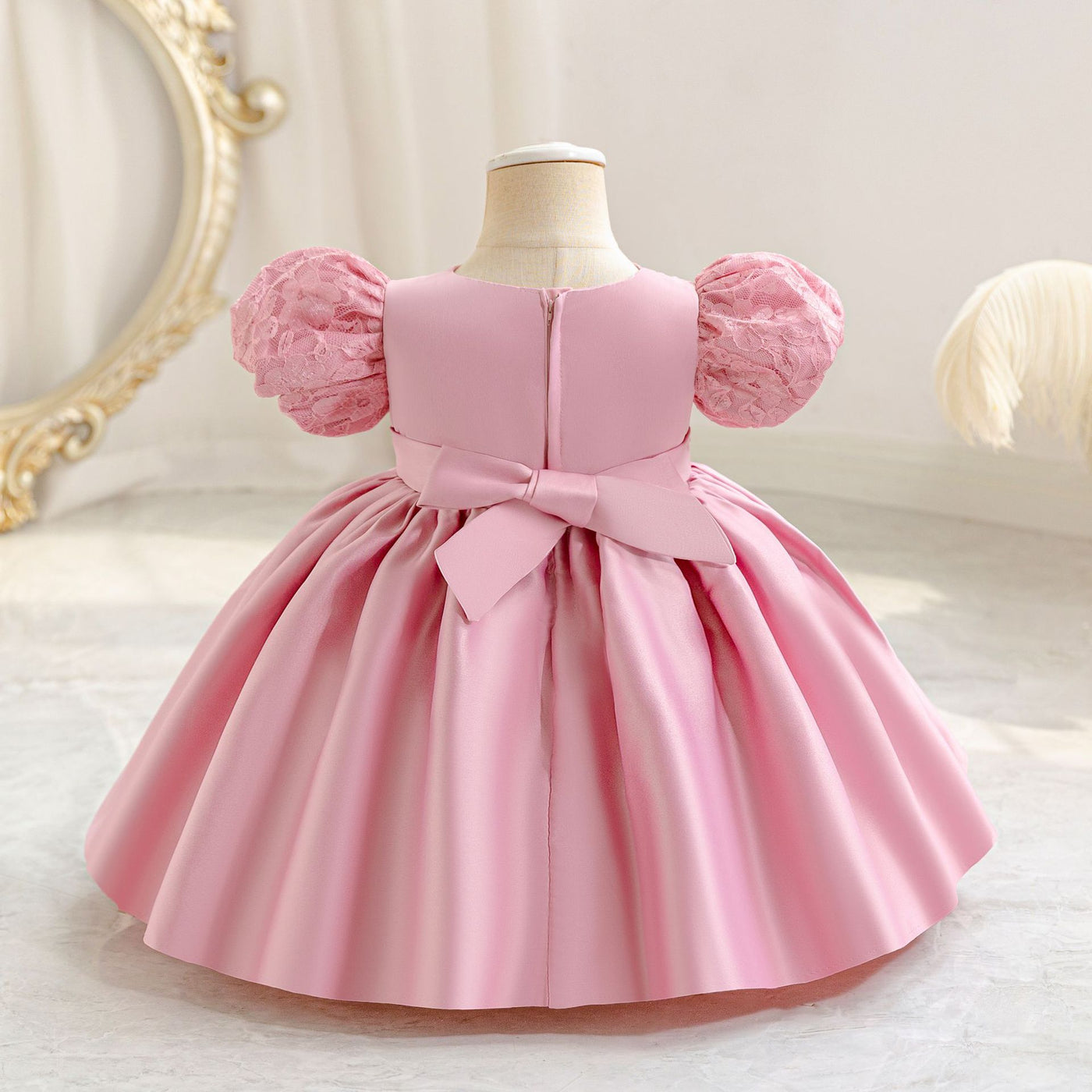 A-Line Satin Beaded Flower Girl Dress – Tea Length Party & Birthday Gown for Kids