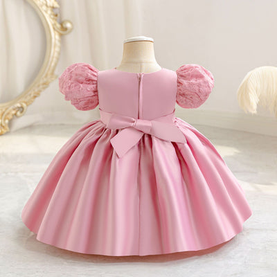A-Line Satin Beaded Flower Girl Dress – Tea Length Party & Birthday Gown for Kids