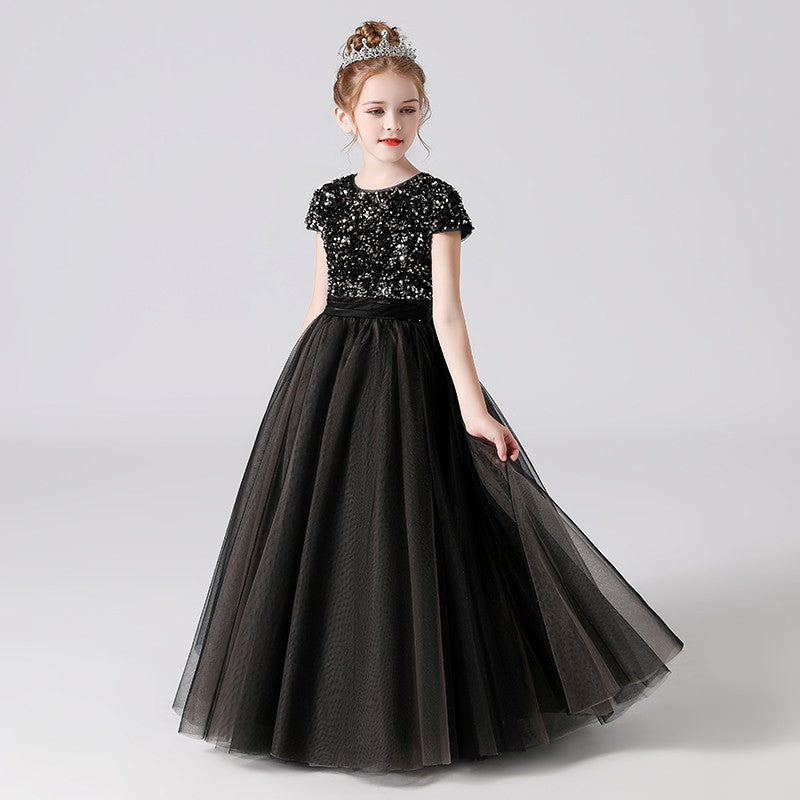Sparkly A-Line Maxi Dress for Girls with Ribbon Belt | Party & Formal Wear