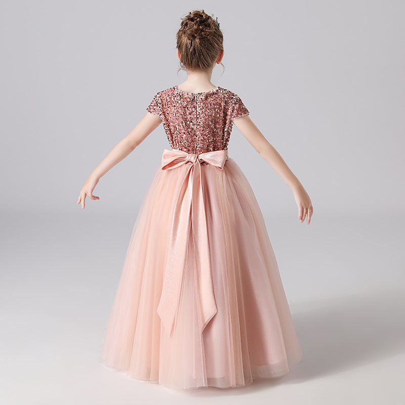 Sparkly A-Line Maxi Dress for Girls with Ribbon Belt | Party & Formal Wear