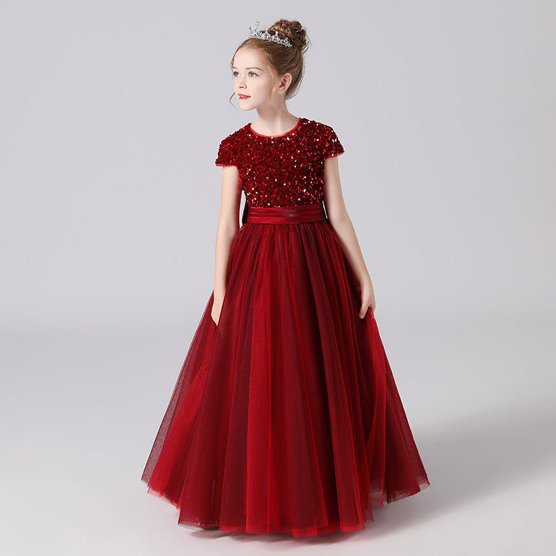 Sparkly A-Line Maxi Dress for Girls with Ribbon Belt | Party & Formal Wear