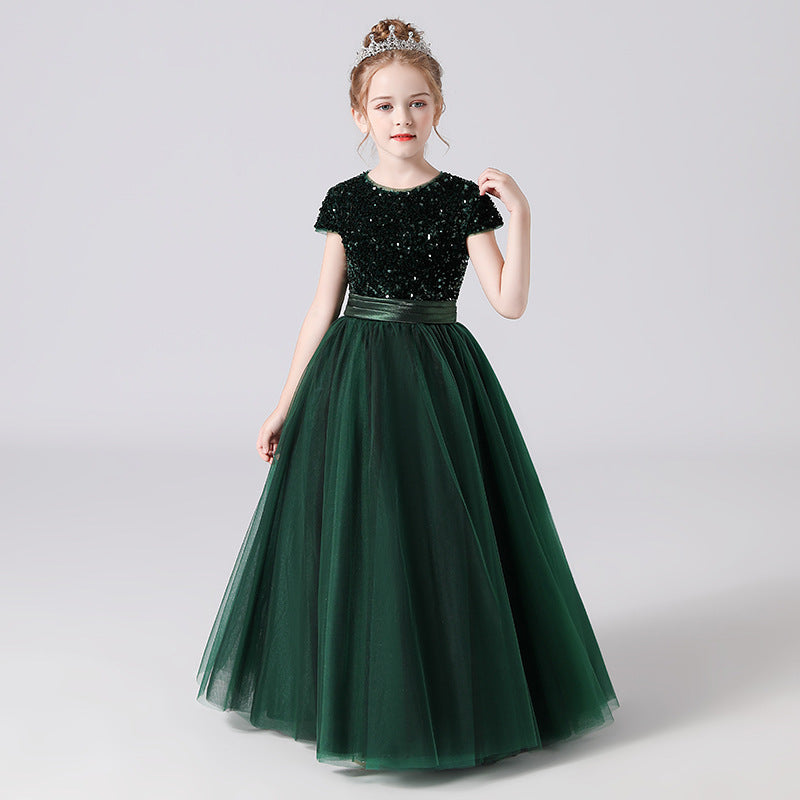 Sparkly A-Line Maxi Dress for Girls with Ribbon Belt | Party & Formal Wear