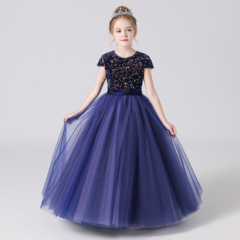 Sparkly A-Line Maxi Dress for Girls with Ribbon Belt | Party & Formal Wear