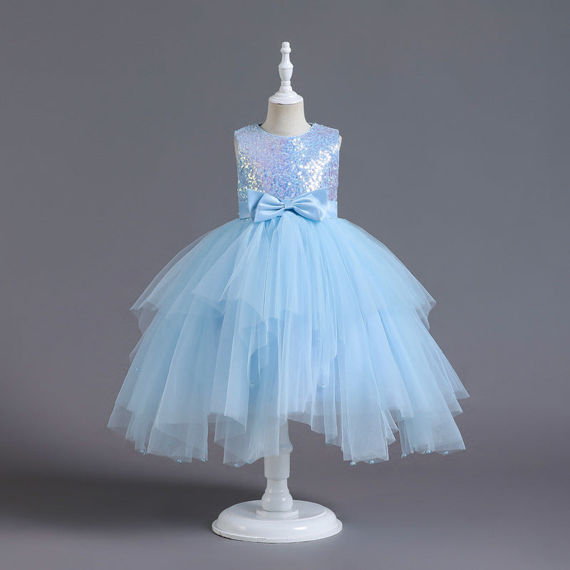 A-Line Tea Length Sequin & Tulle Flower Girl Dress, Birthday, Party & Ceremony Outfit