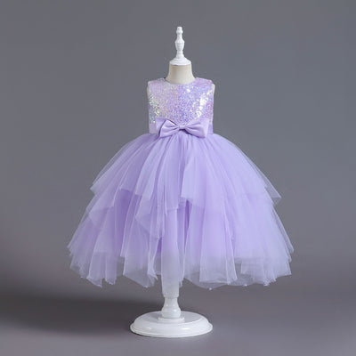 A-Line Tea Length Sequin & Tulle Flower Girl Dress, Birthday, Party & Ceremony Outfit