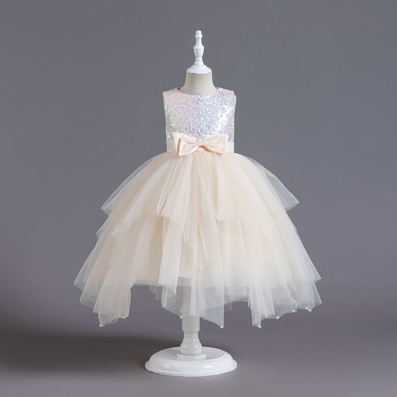 A-Line Tea Length Sequin & Tulle Flower Girl Dress, Birthday, Party & Ceremony Outfit